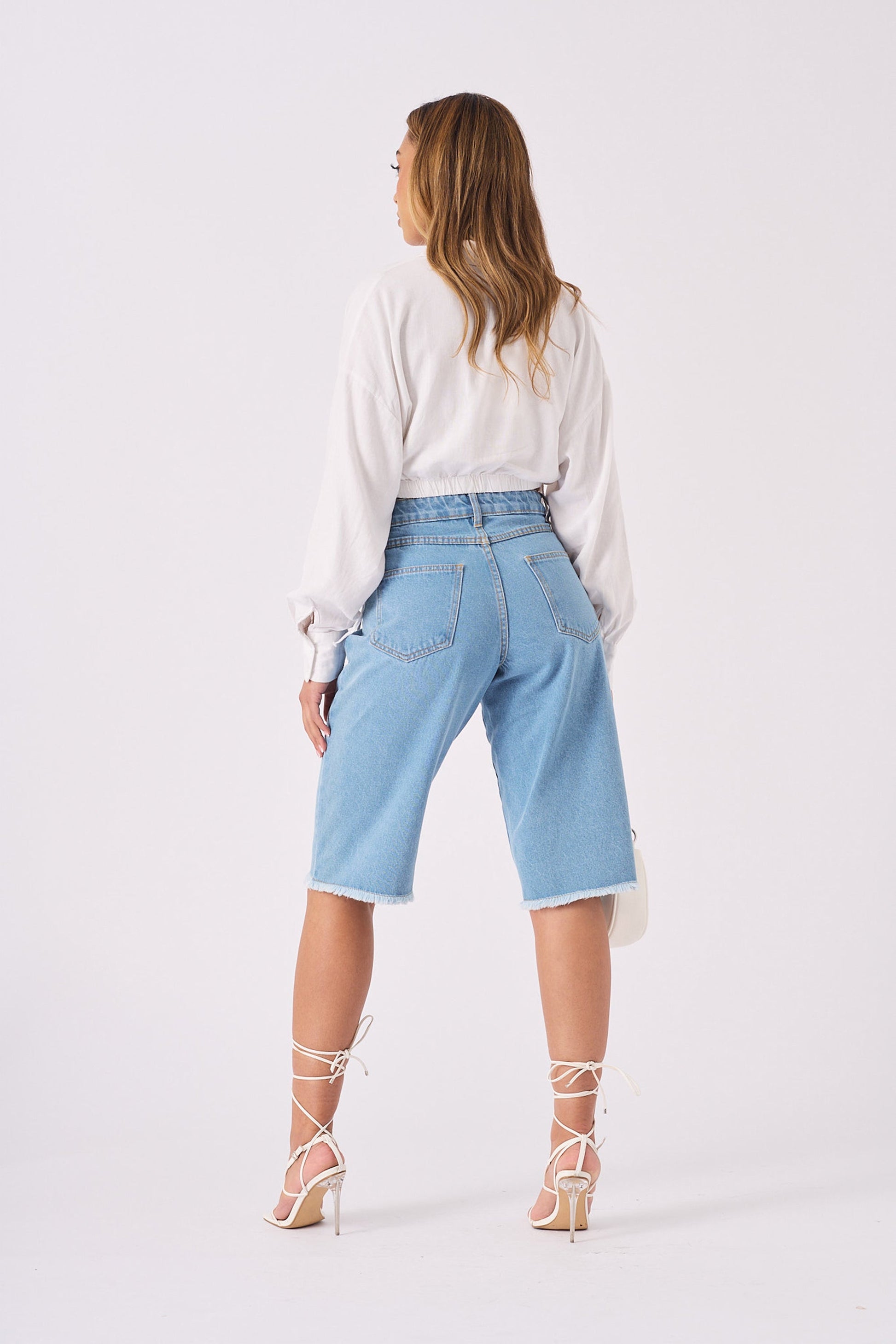 Long Line Denim Jorts - LIGHT BLUE WASH