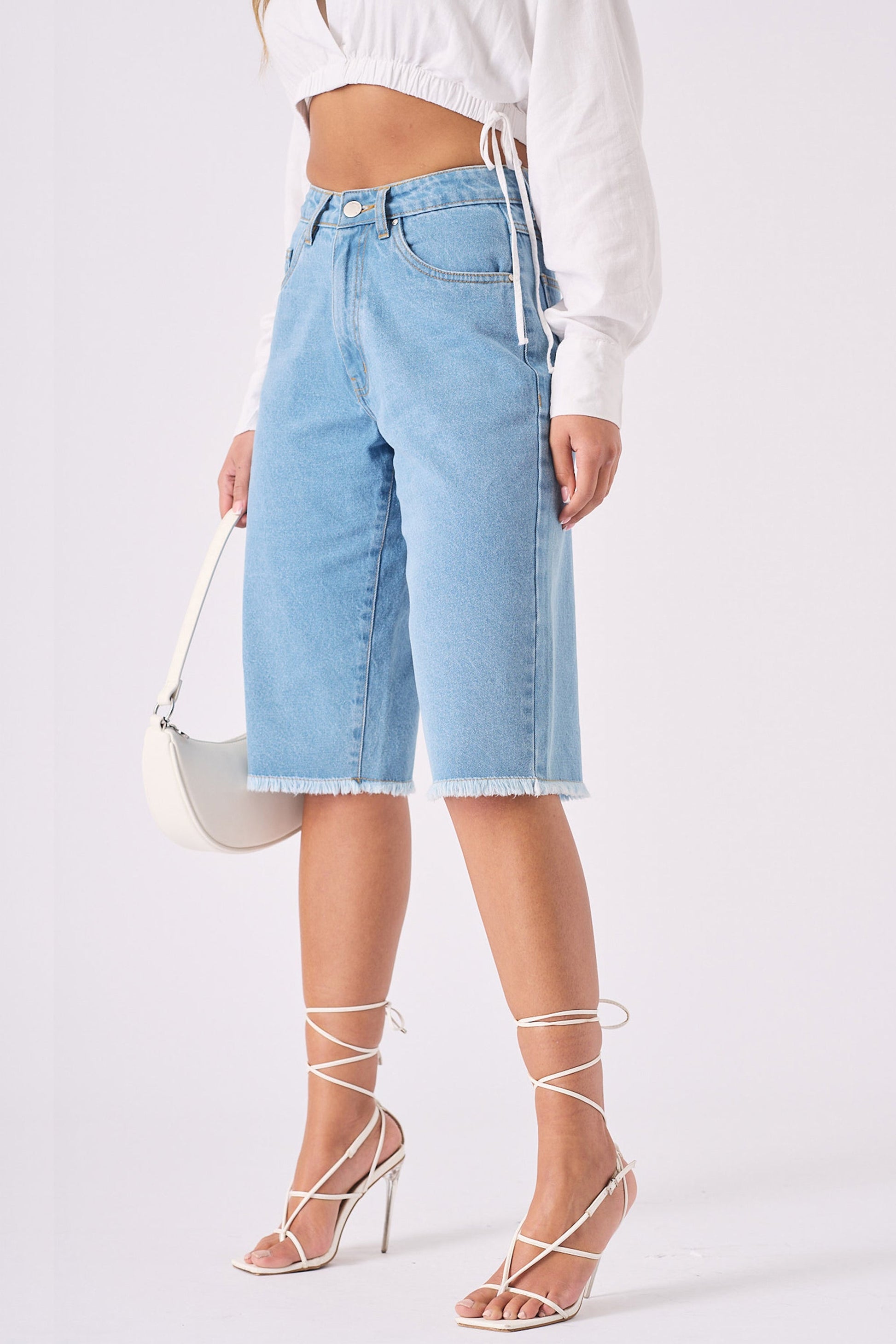 Long Line Denim Jorts - LIGHT BLUE WASH