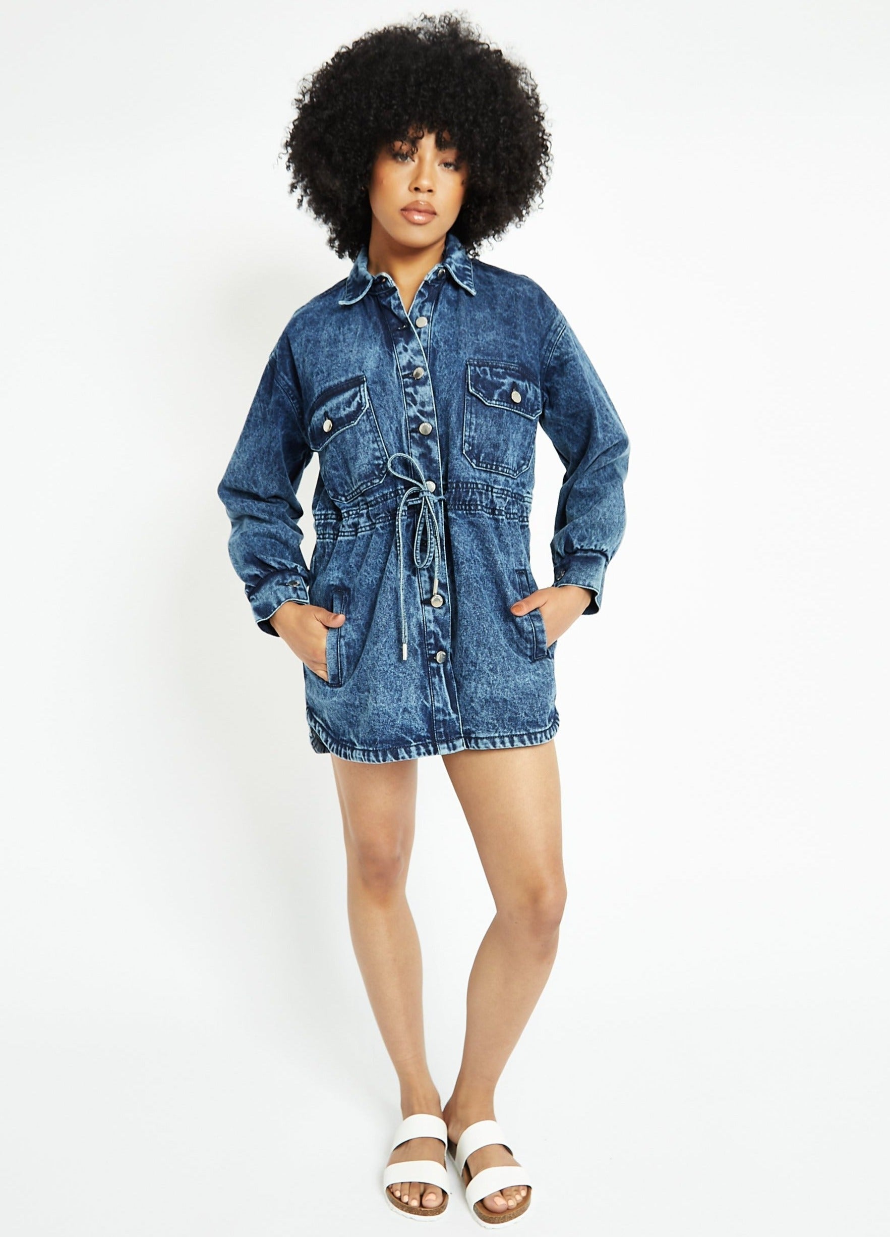 DENIM BUTTON UP DRESS - BLUE