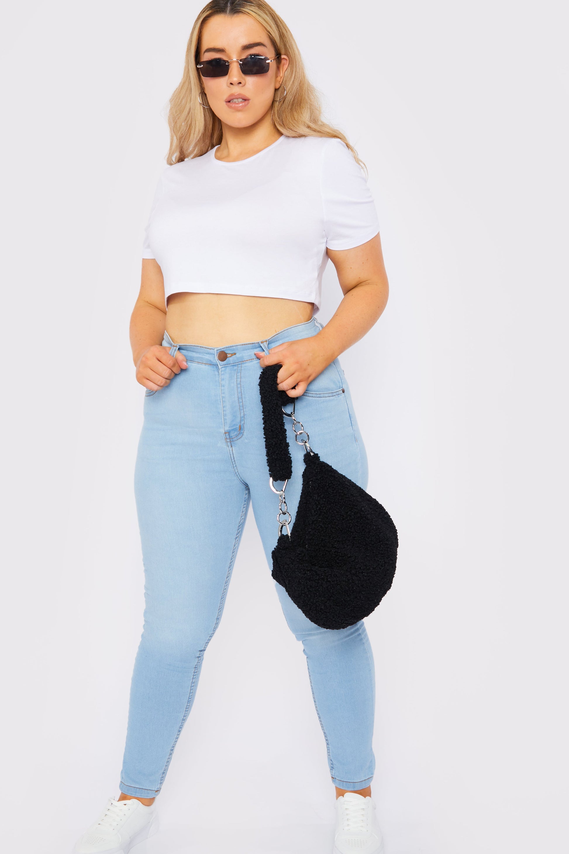 PLUS SIZE HIGH WAISTED SKINNY JEANS - LIGHT BLUE