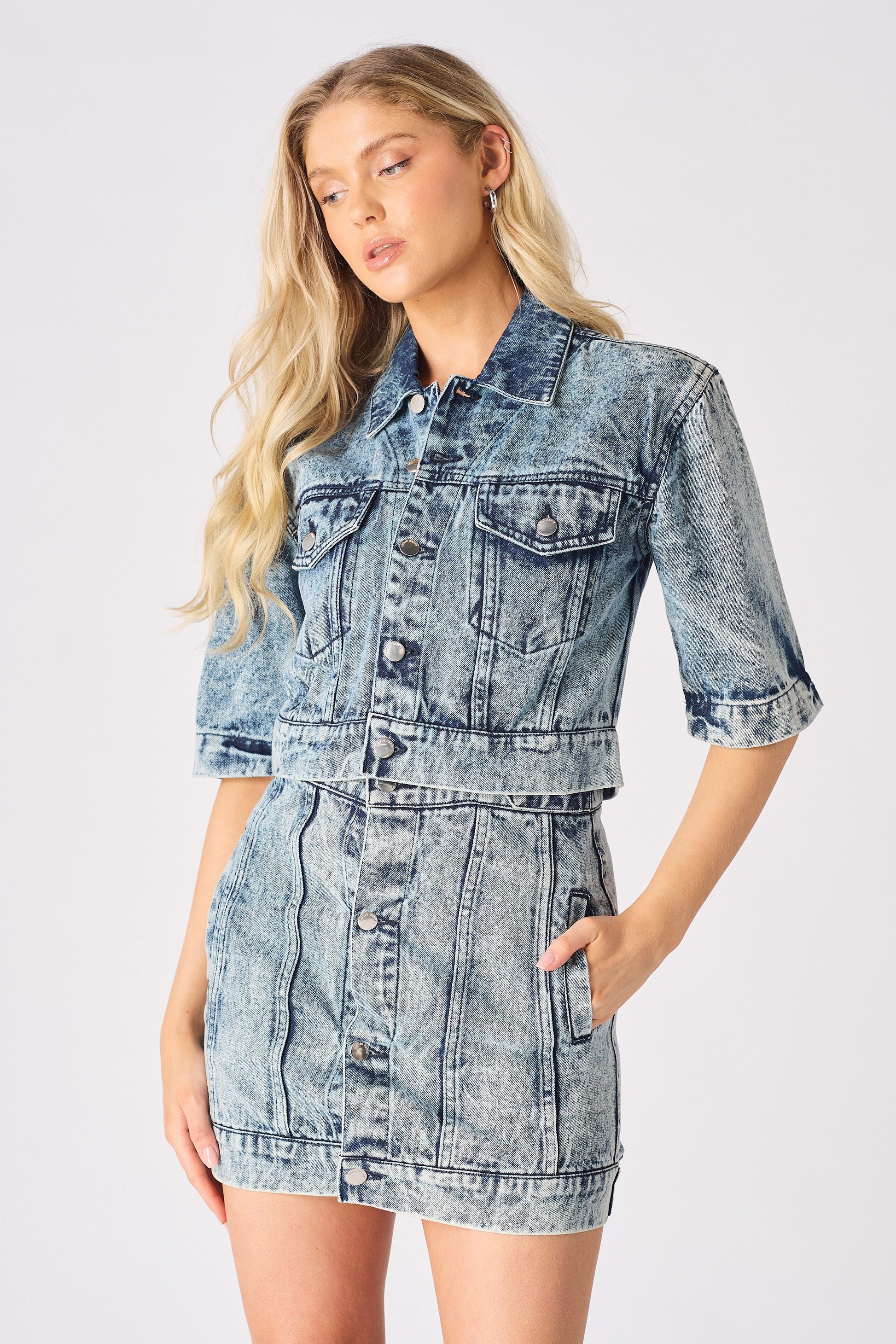 3-In-1 DENIM DRESS DETACHABLE SLEEVE JACKET & SKIRT - BLUE