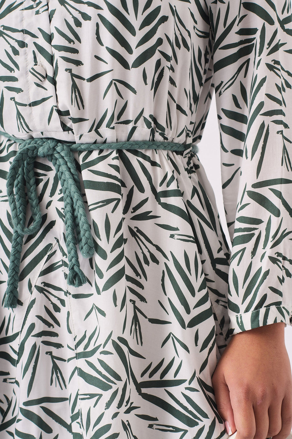 SKATER FLUTER DRESS WITH BELT TIE - GREEN