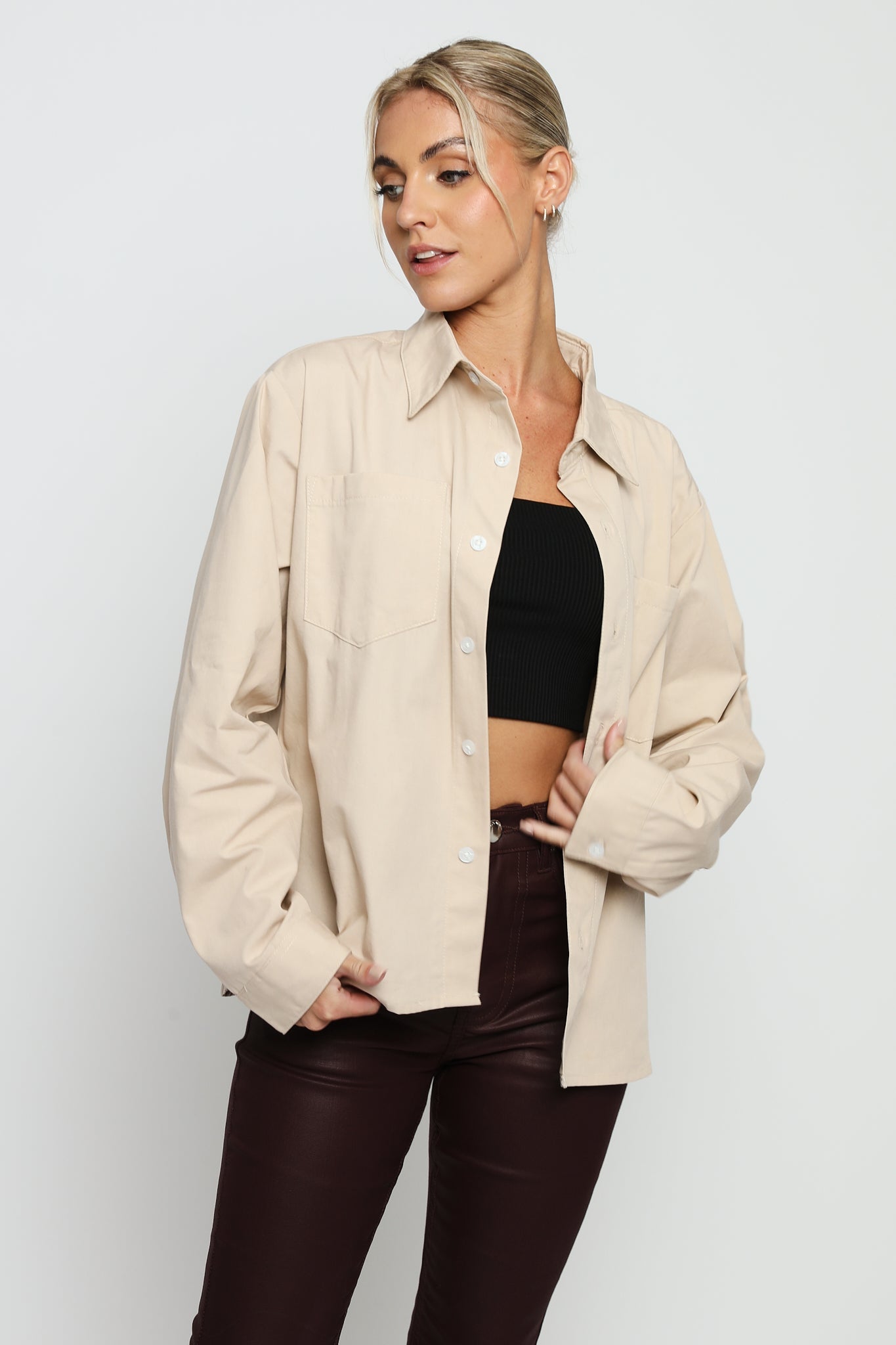 REGULAR FIT COTTON  SHIRT - BEIGE