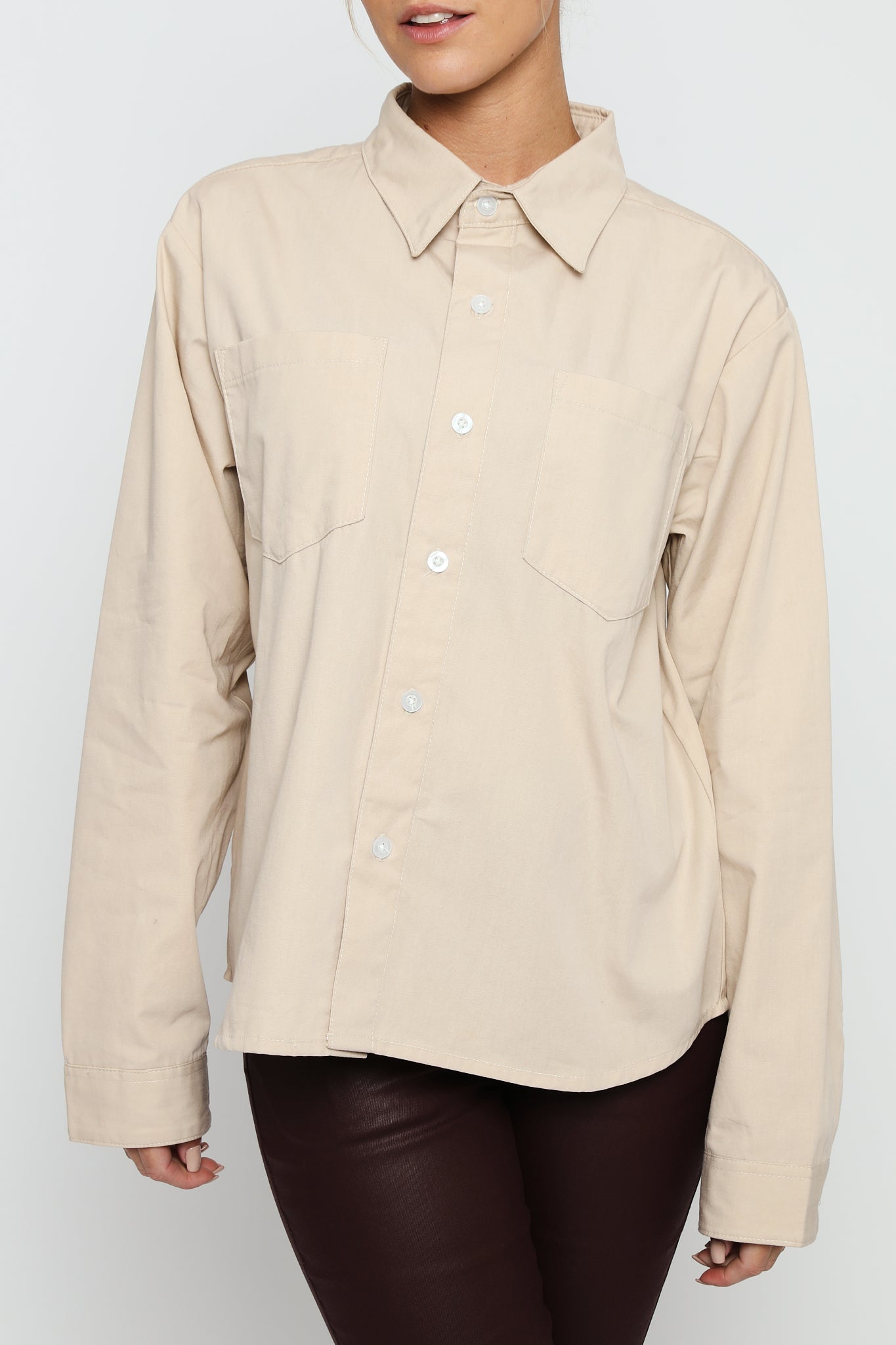 REGULAR FIT COTTON  SHIRT - BEIGE