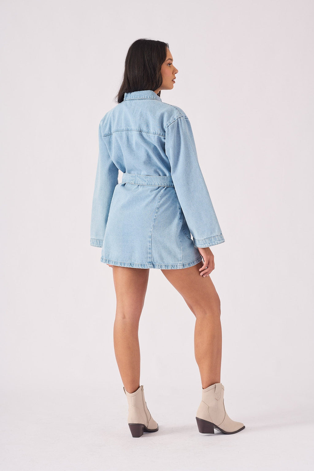 LONG SLEEVE WRAP DRESS  - LIGHT BLUE