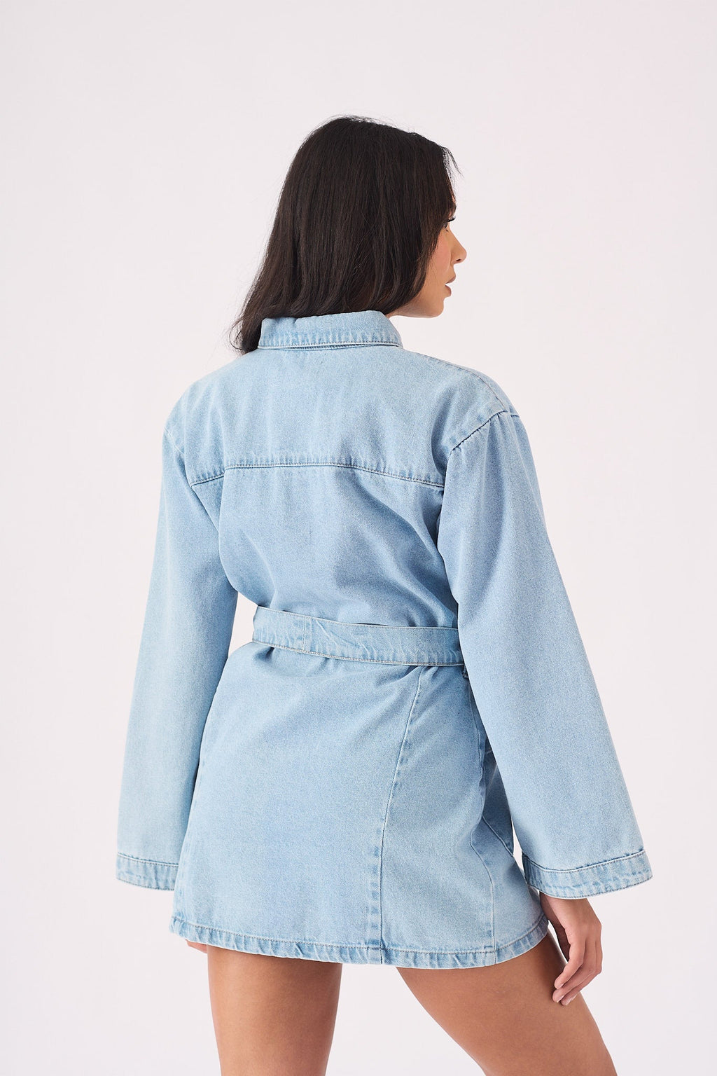 LONG SLEEVE WRAP DRESS  - LIGHT BLUE