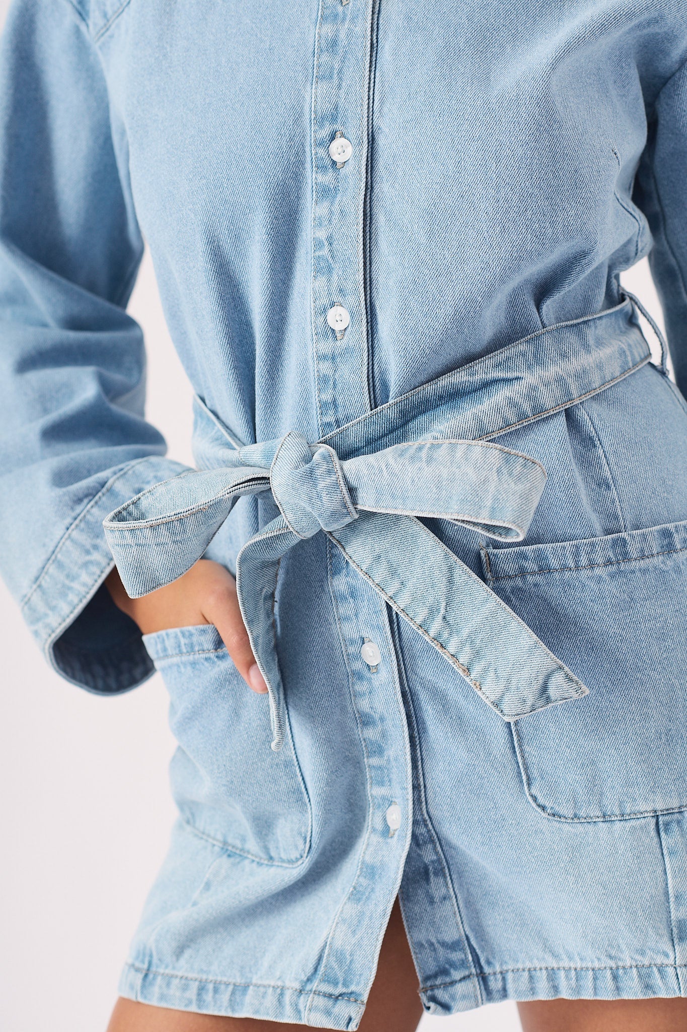 LONG SLEEVE WRAP DRESS  - LIGHT BLUE