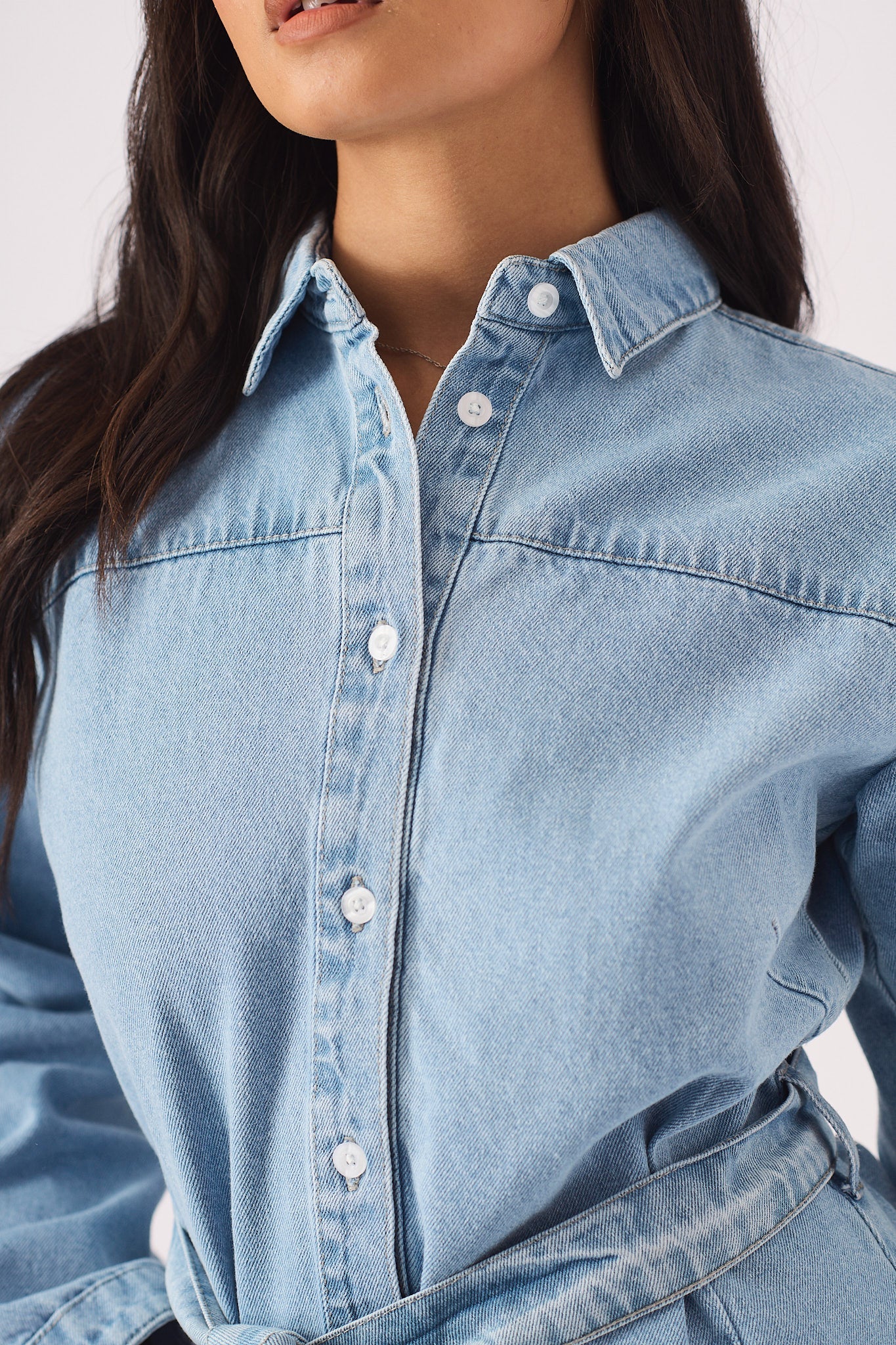 LONG SLEEVE WRAP DRESS  - LIGHT BLUE