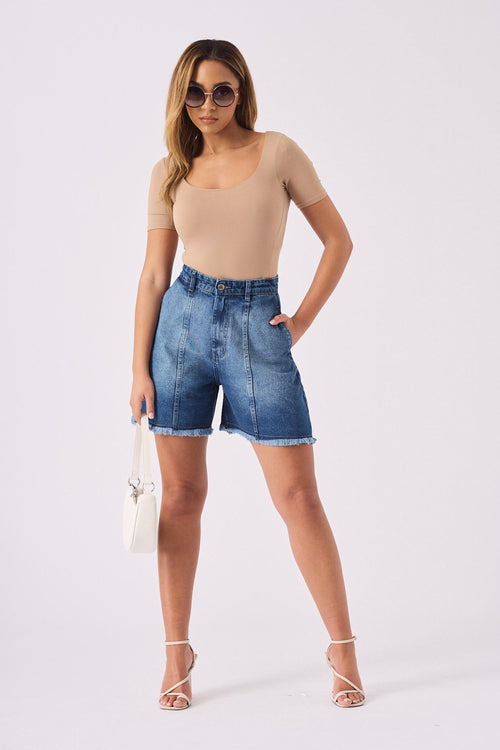 A-LINE DENIM SHORTS - MID BLUE WASH