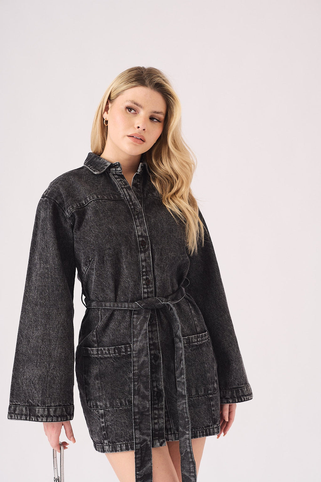 LONG SLEEVE WRAP DRESS - BLACK