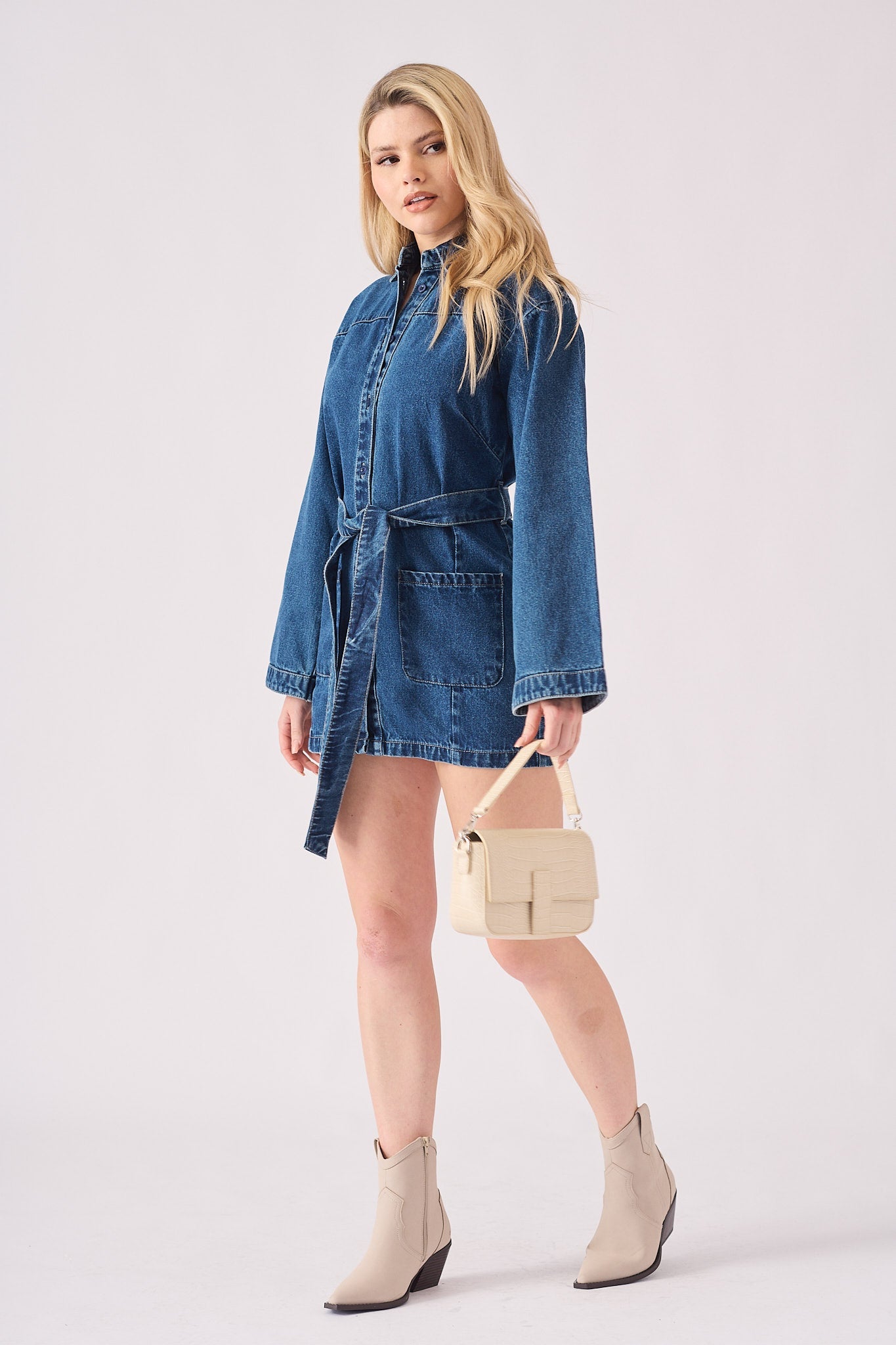 TIE WAIST DRESS - BLUE