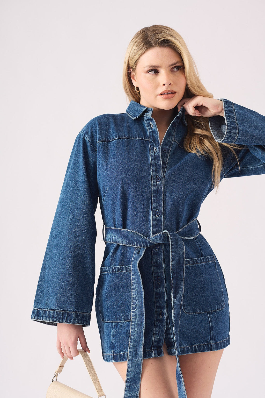 TIE WAIST DRESS - BLUE