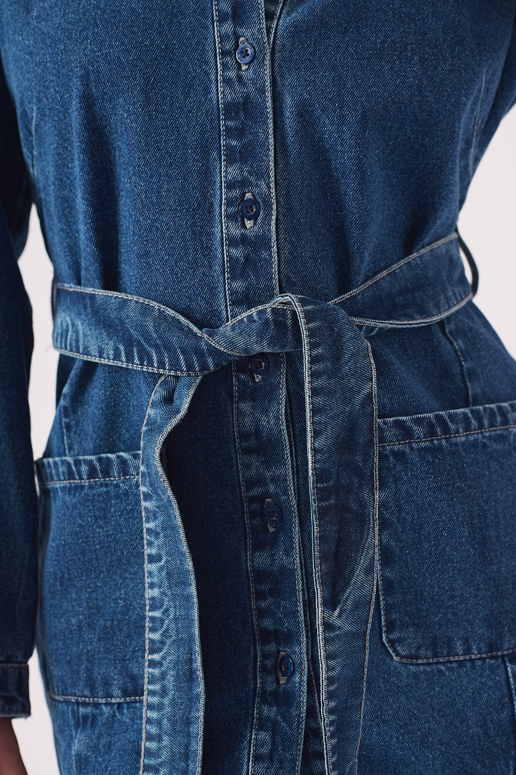 TIE WAIST DRESS - BLUE