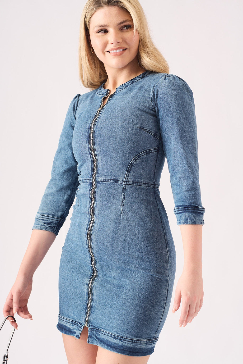 DENIM ZIP UP DRESS - BLUE