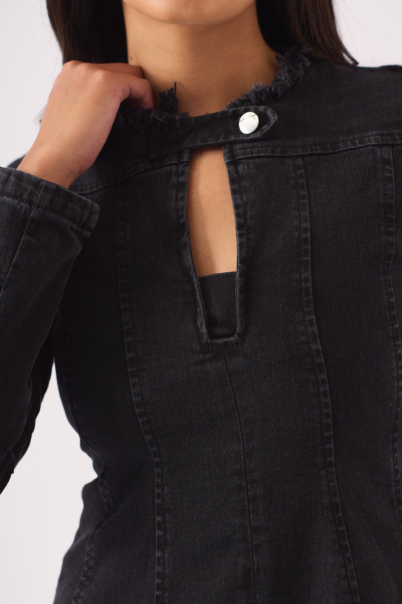 LONG SLEEVE DENIM DRESS - BLACK