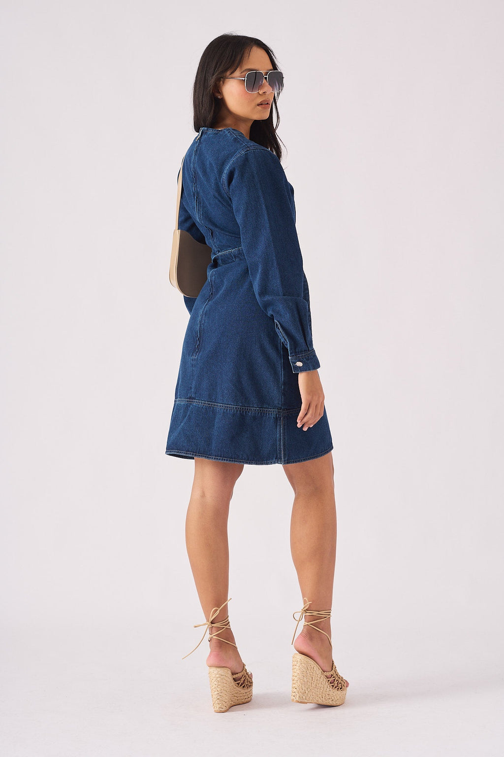 V-NECK WRAP DRESS - DARK BLUE