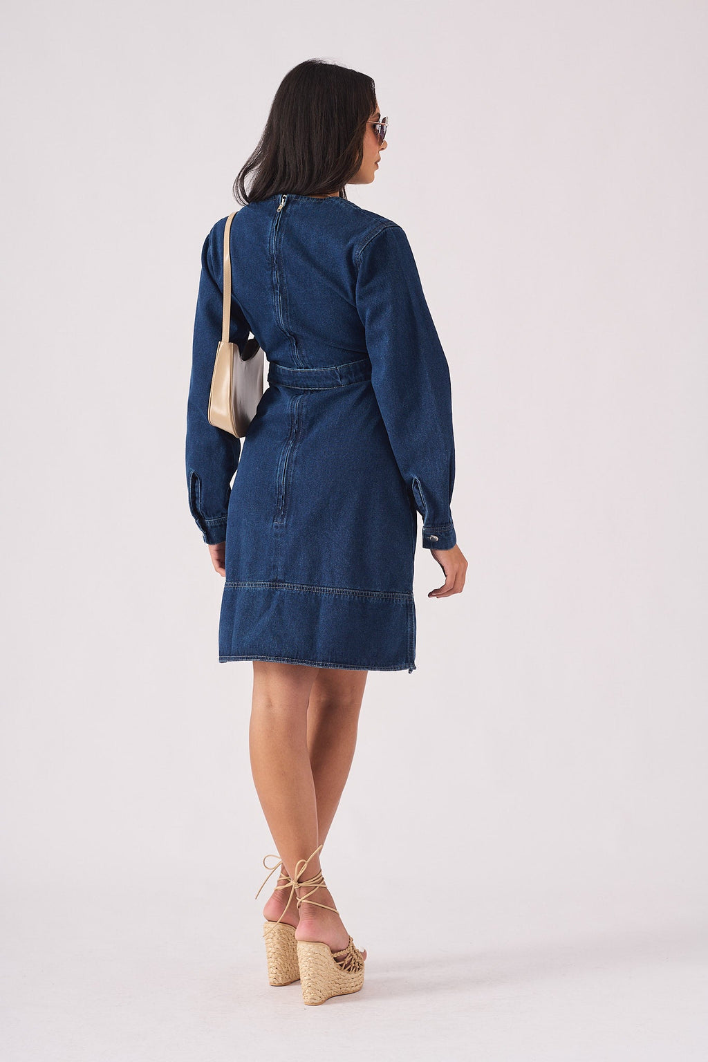 V-NECK WRAP DRESS - DARK BLUE