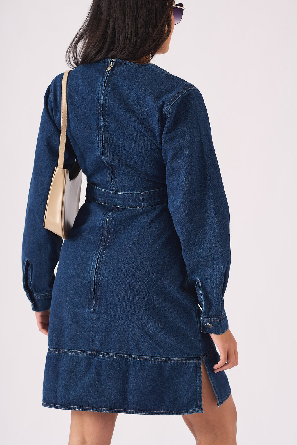 V-NECK WRAP DRESS - DARK BLUE