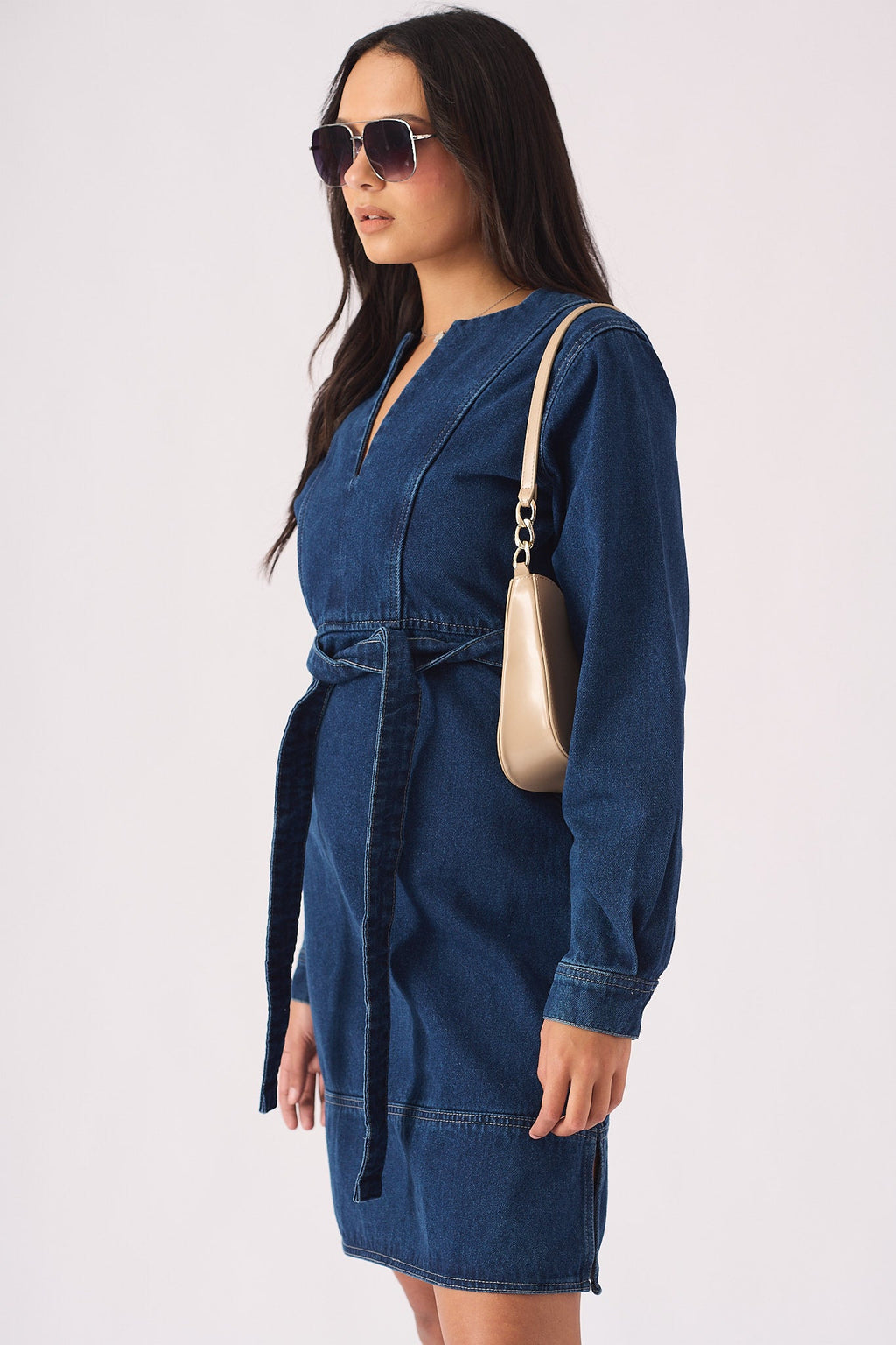 V-NECK WRAP DRESS - DARK BLUE