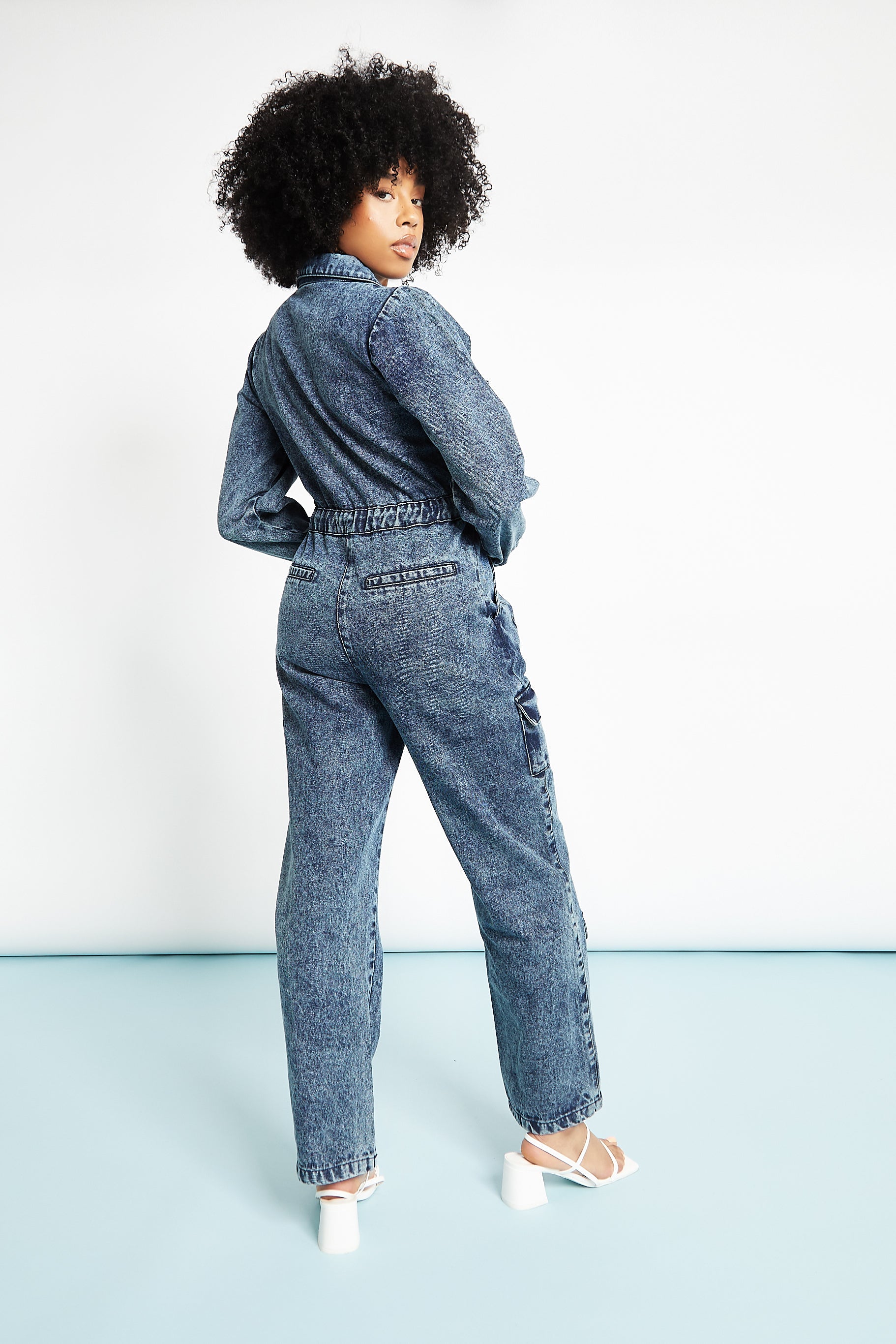 ALL IN ONE DENIM JUMPSUIT - BLUE ACID WASH