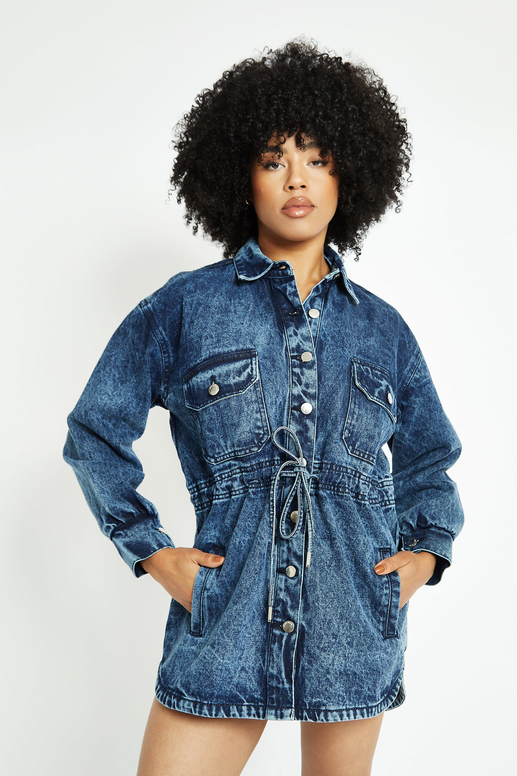 DENIM BUTTON UP DRESS - BLUE