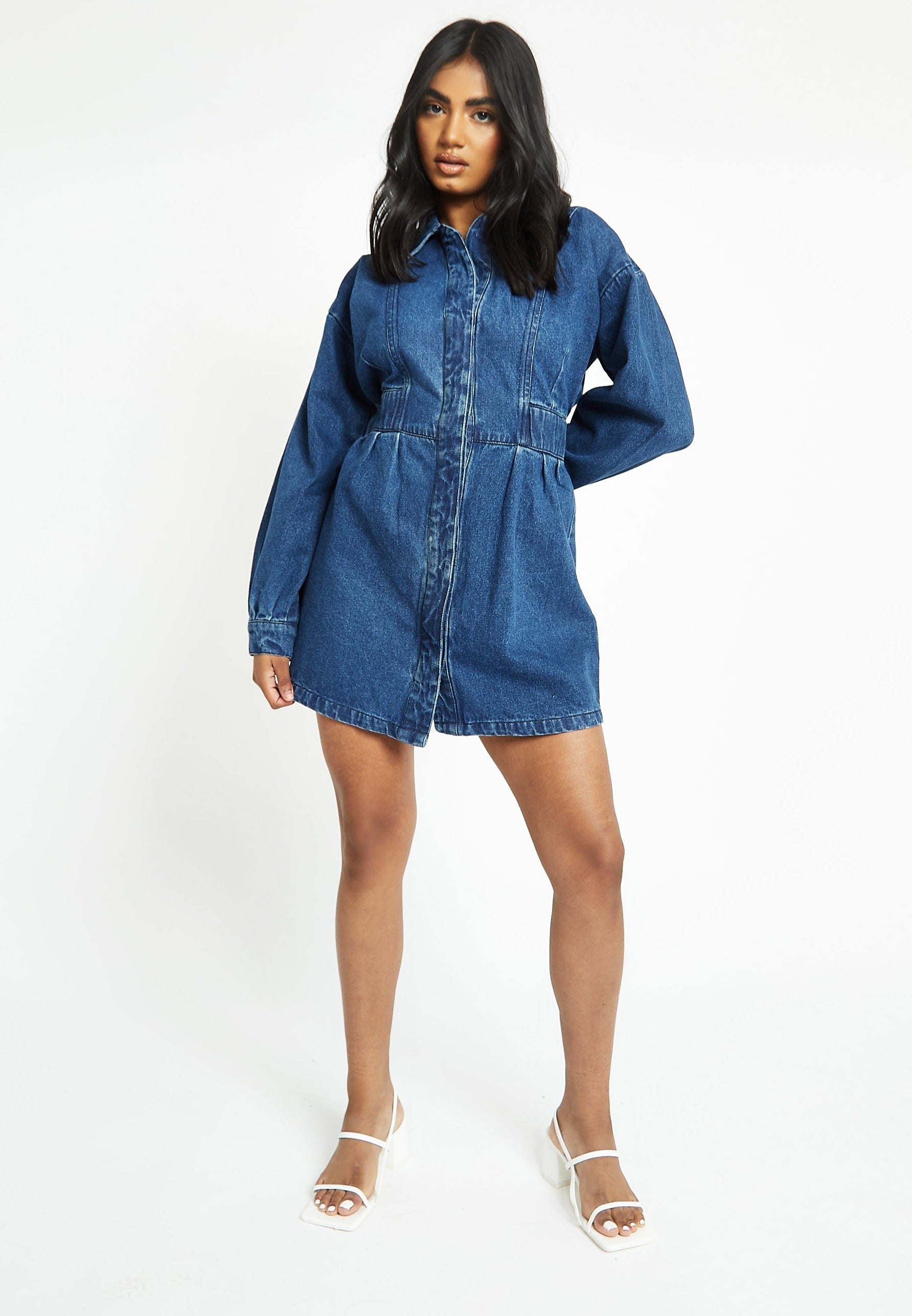 WOMEN'S DENIM SHIRT DRESS - DARK BLUE WASH