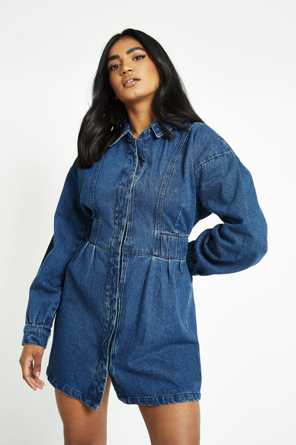 WOMEN'S DENIM SHIRT DRESS - DARK BLUE WASH