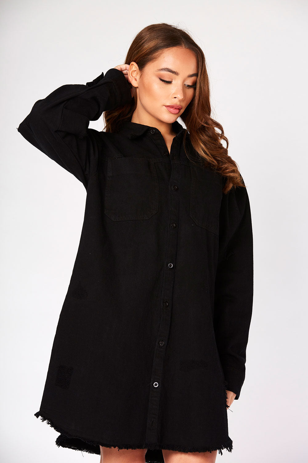 OVERSIZED LONG DENIM SHIRT - BLACK