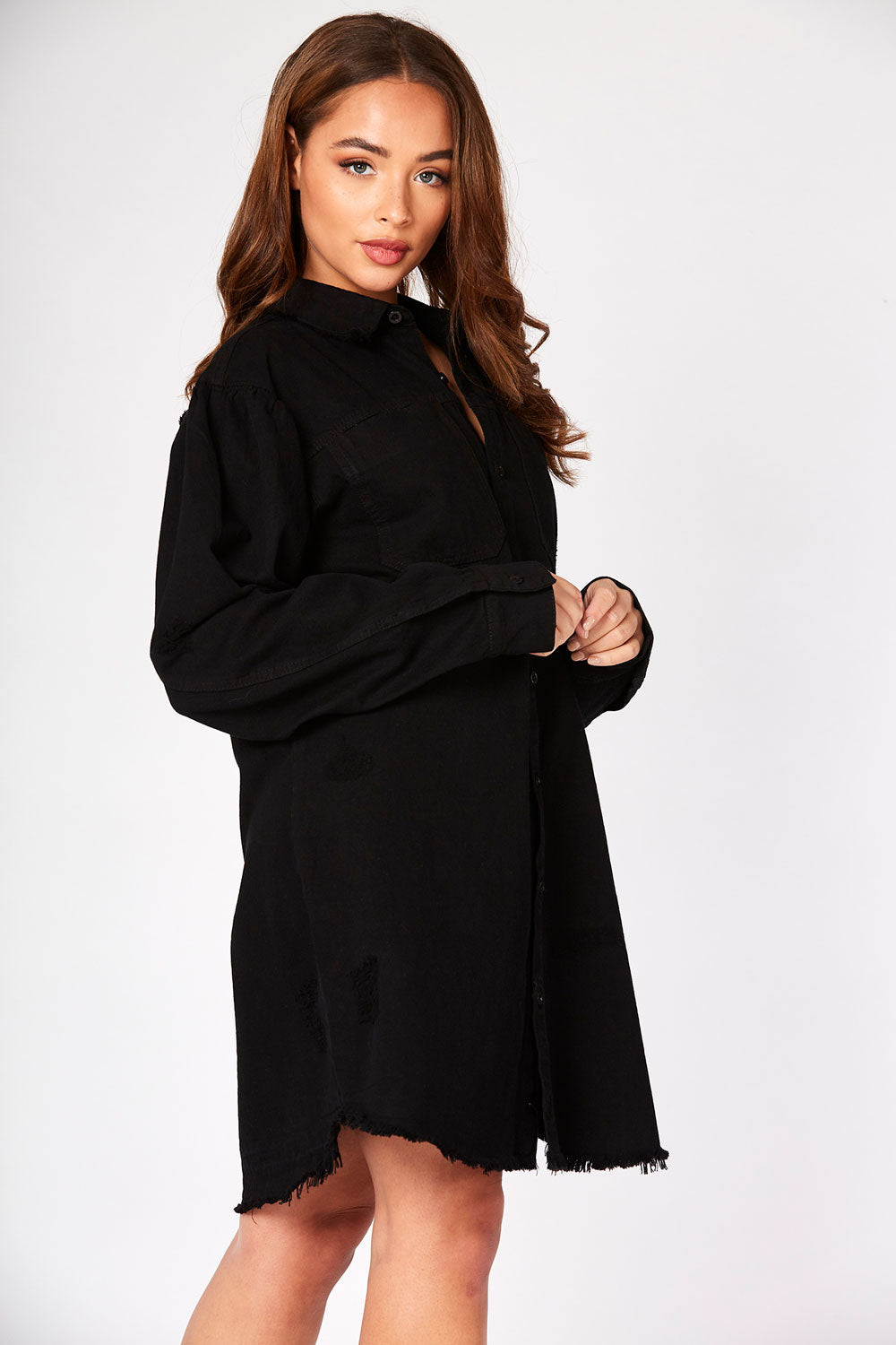 OVERSIZED LONG DENIM SHIRT - BLACK