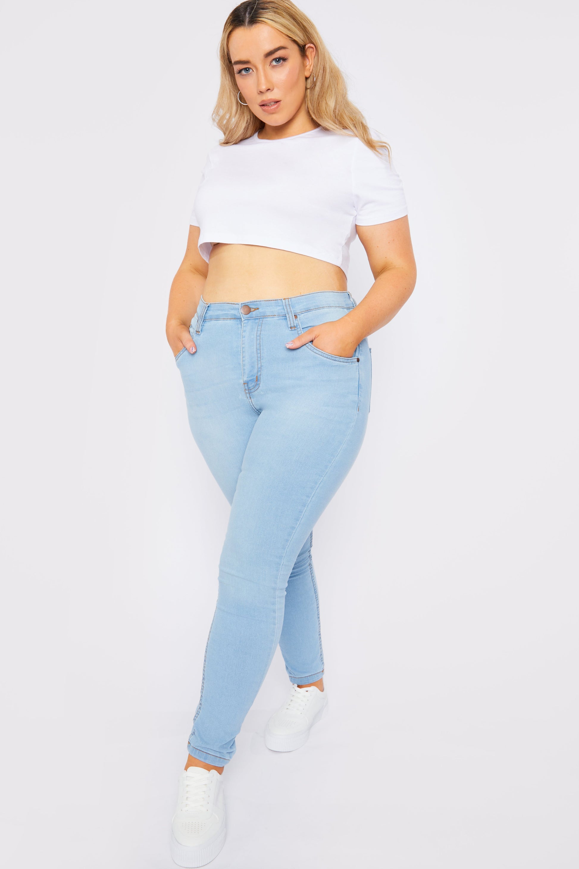 PLUS SIZE HIGH WAISTED SKINNY JEANS - LIGHT BLUE