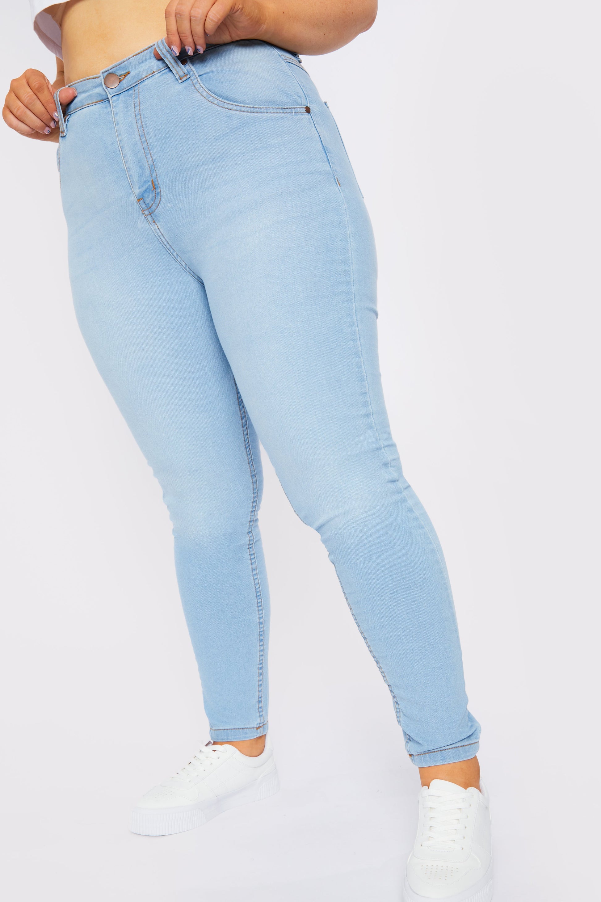 PLUS SIZE HIGH WAISTED SKINNY JEANS - LIGHT BLUE