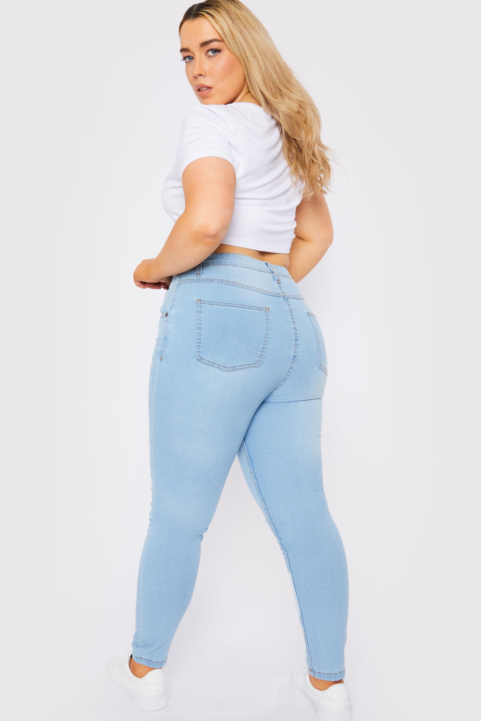 PLUS SIZE HIGH WAISTED SKINNY JEANS - LIGHT BLUE