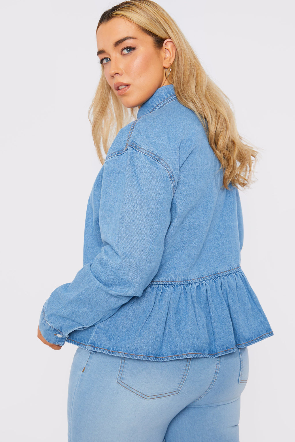 PLUS SIZE PEPLUM DENIM SHIRT - LIGHT BLUE