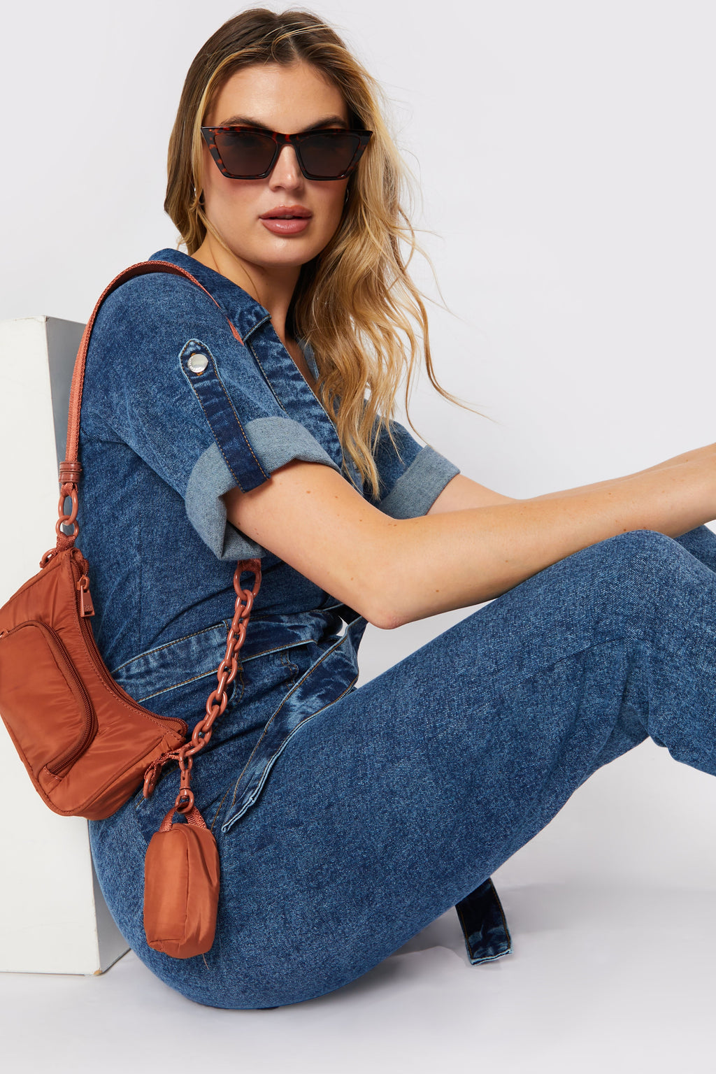 ZIP UP DENIM JUMPSUIT - BLUE ACID WASH