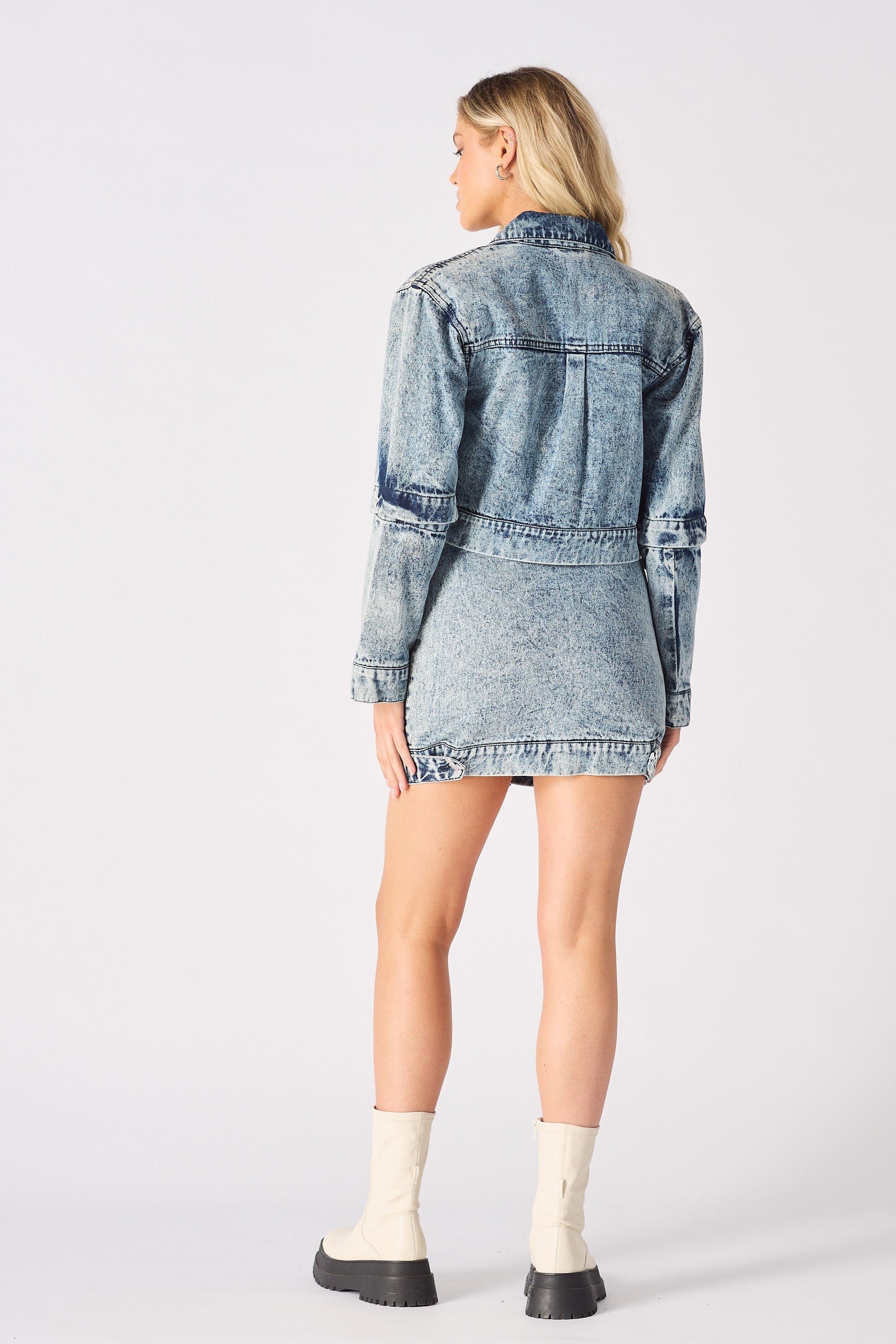 3-In-1 DENIM DRESS DETACHABLE SLEEVE JACKET & SKIRT - BLUE