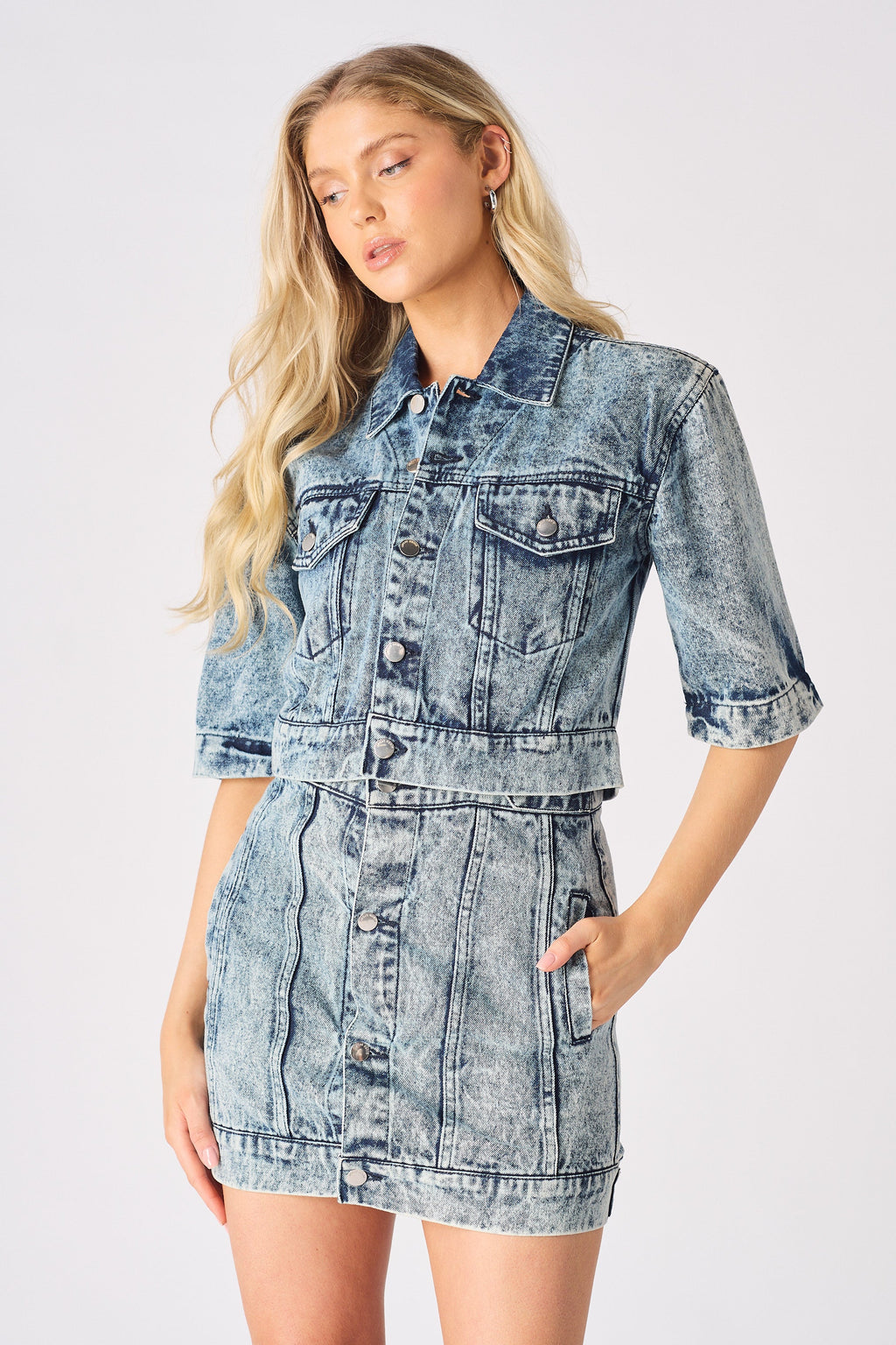 3-In-1 DENIM DRESS DETACHABLE SLEEVE JACKET & SKIRT - BLUE