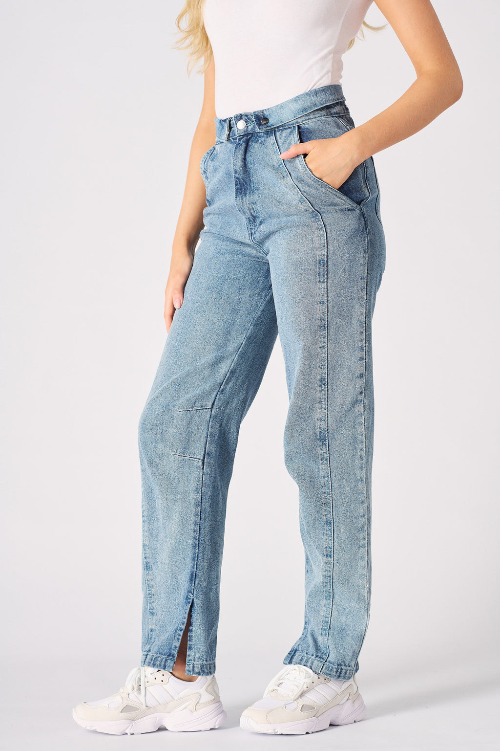 DETACHABLE DENIM JUMPSUIT - BLUE ACID WASH