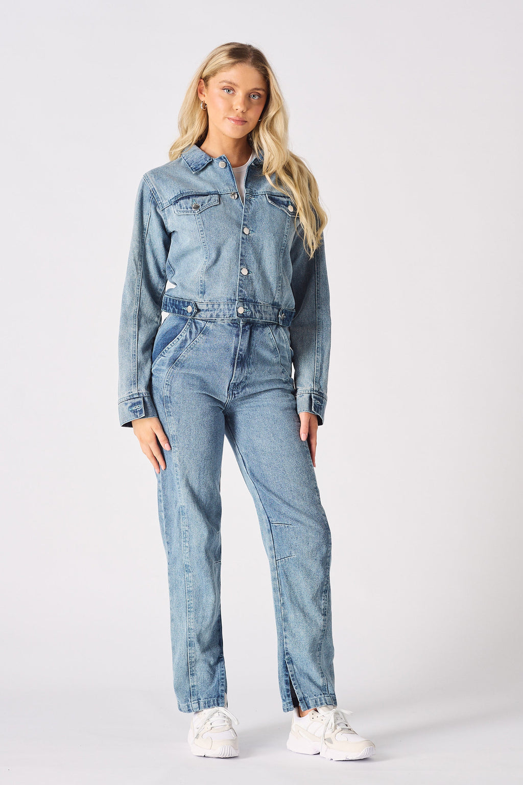 DETACHABLE DENIM JUMPSUIT - BLUE ACID WASH