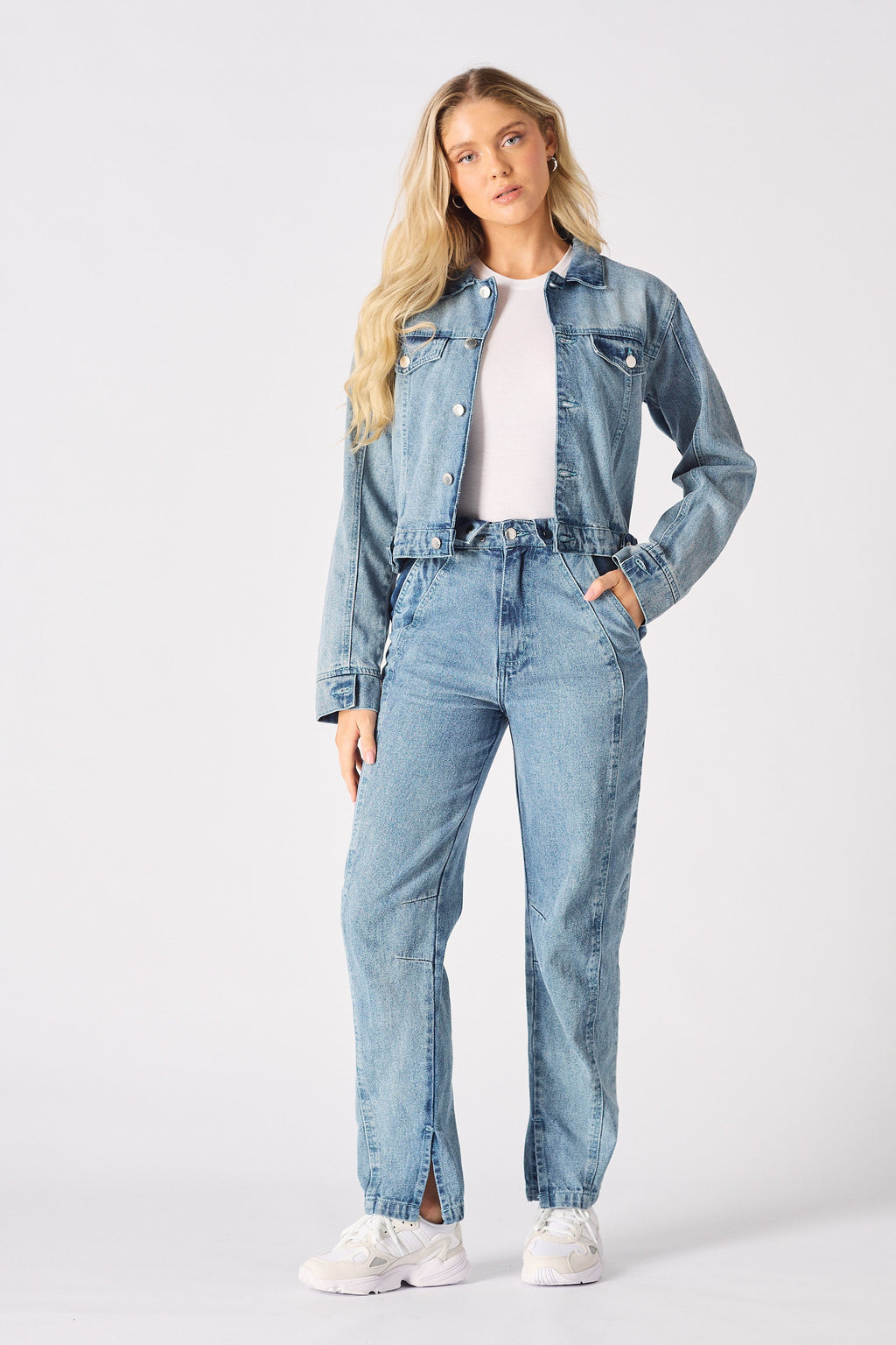 DETACHABLE DENIM JUMPSUIT - BLUE ACID WASH