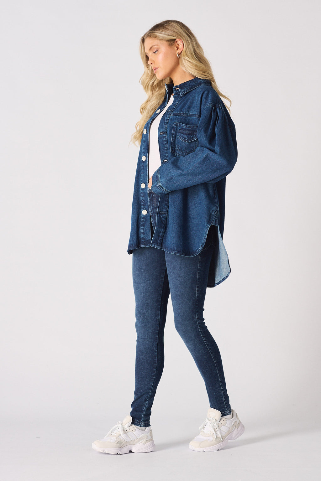 OVERSIZED LONG SLEEVE DENIM SHIRT - DARK BLUE