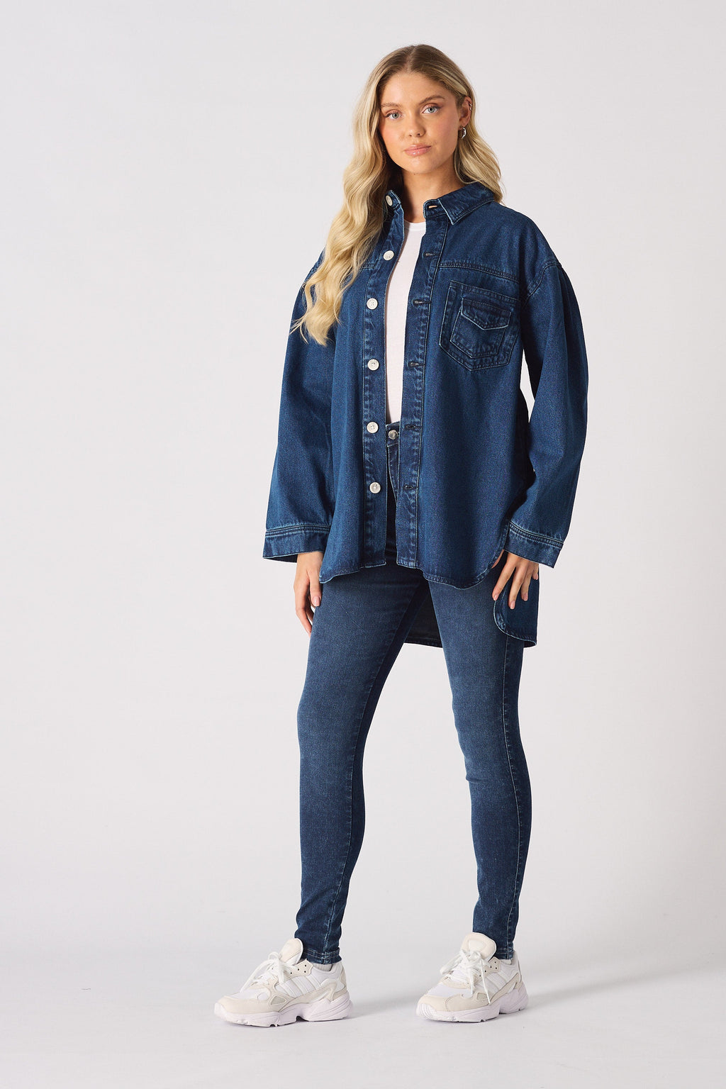 OVERSIZED LONG SLEEVE DENIM SHIRT - DARK BLUE