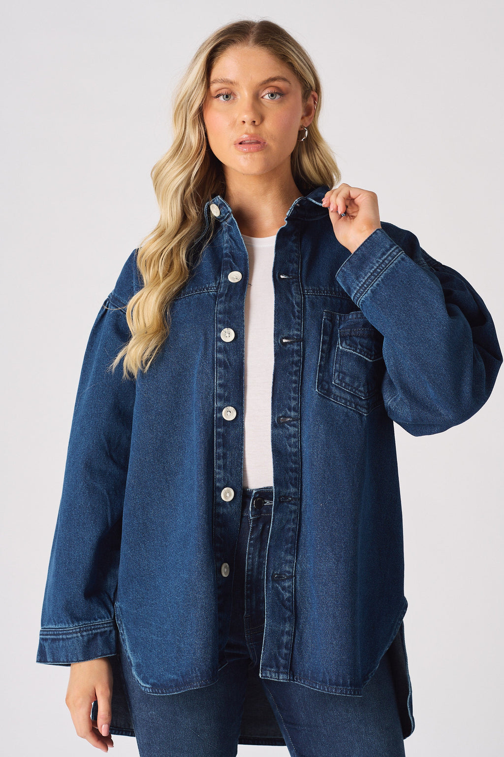 OVERSIZED LONG SLEEVE DENIM SHIRT - DARK BLUE