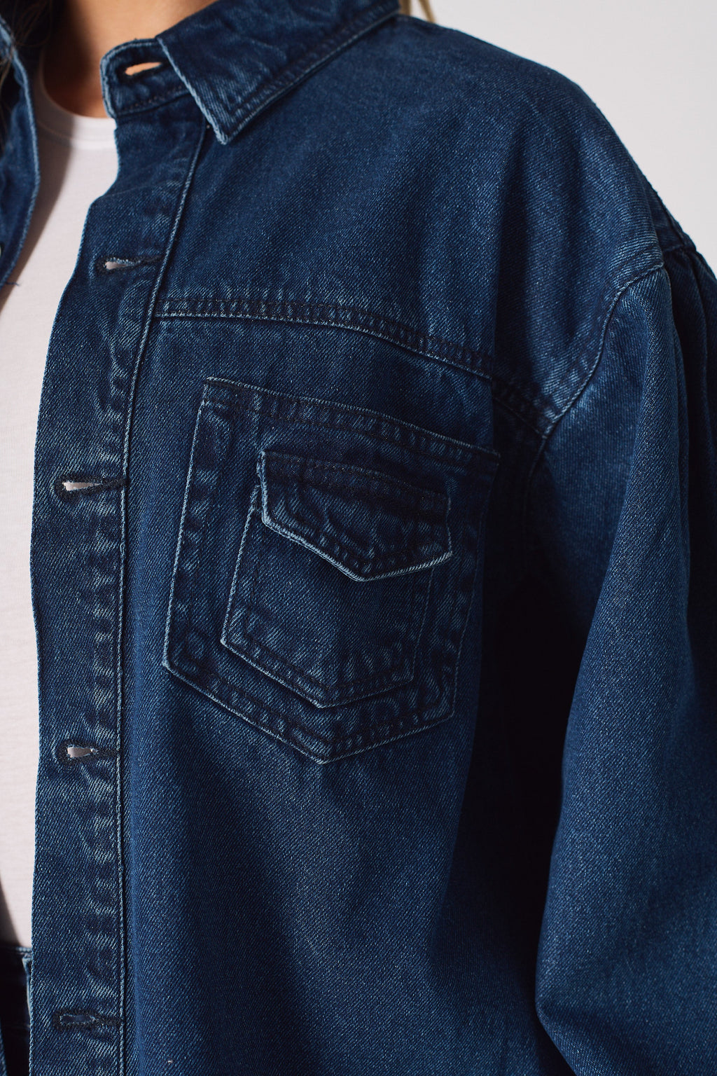 OVERSIZED LONG SLEEVE DENIM SHIRT - DARK BLUE