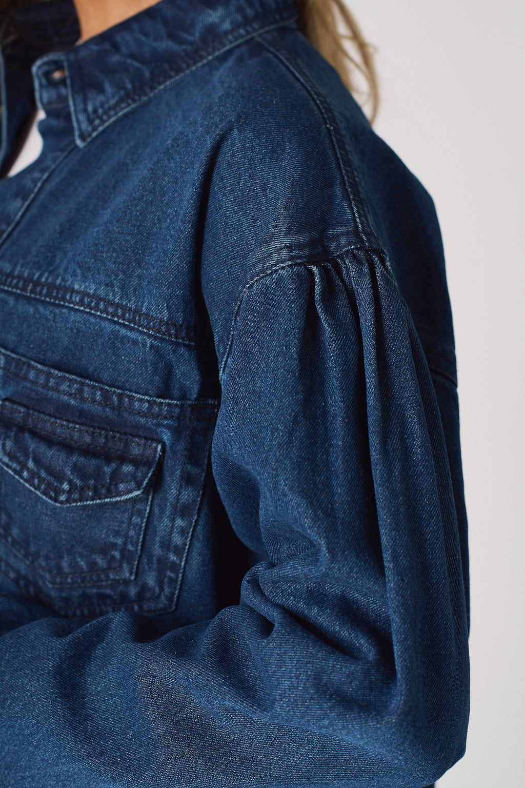 OVERSIZED LONG SLEEVE DENIM SHIRT - DARK BLUE