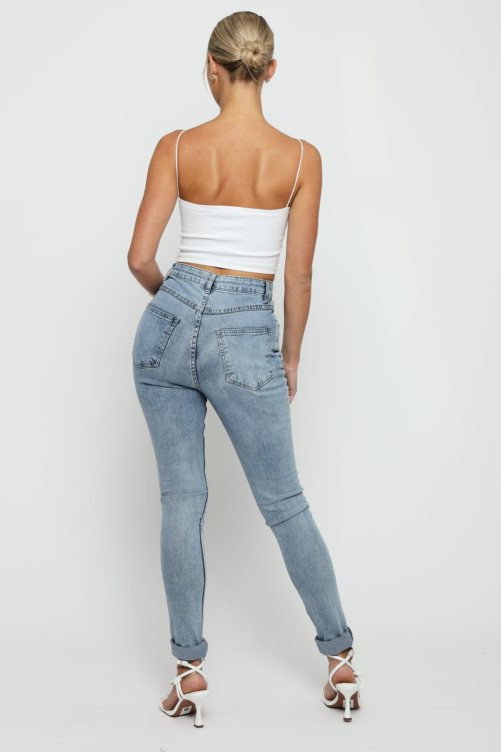HIGH WAISTED STRETCH SKINNY JEANS - STONE BLUE