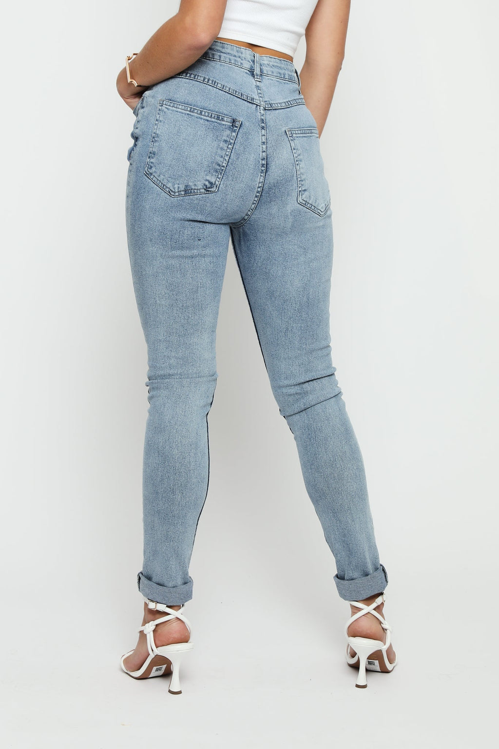 HIGH WAISTED STRETCH SKINNY JEANS - STONE BLUE