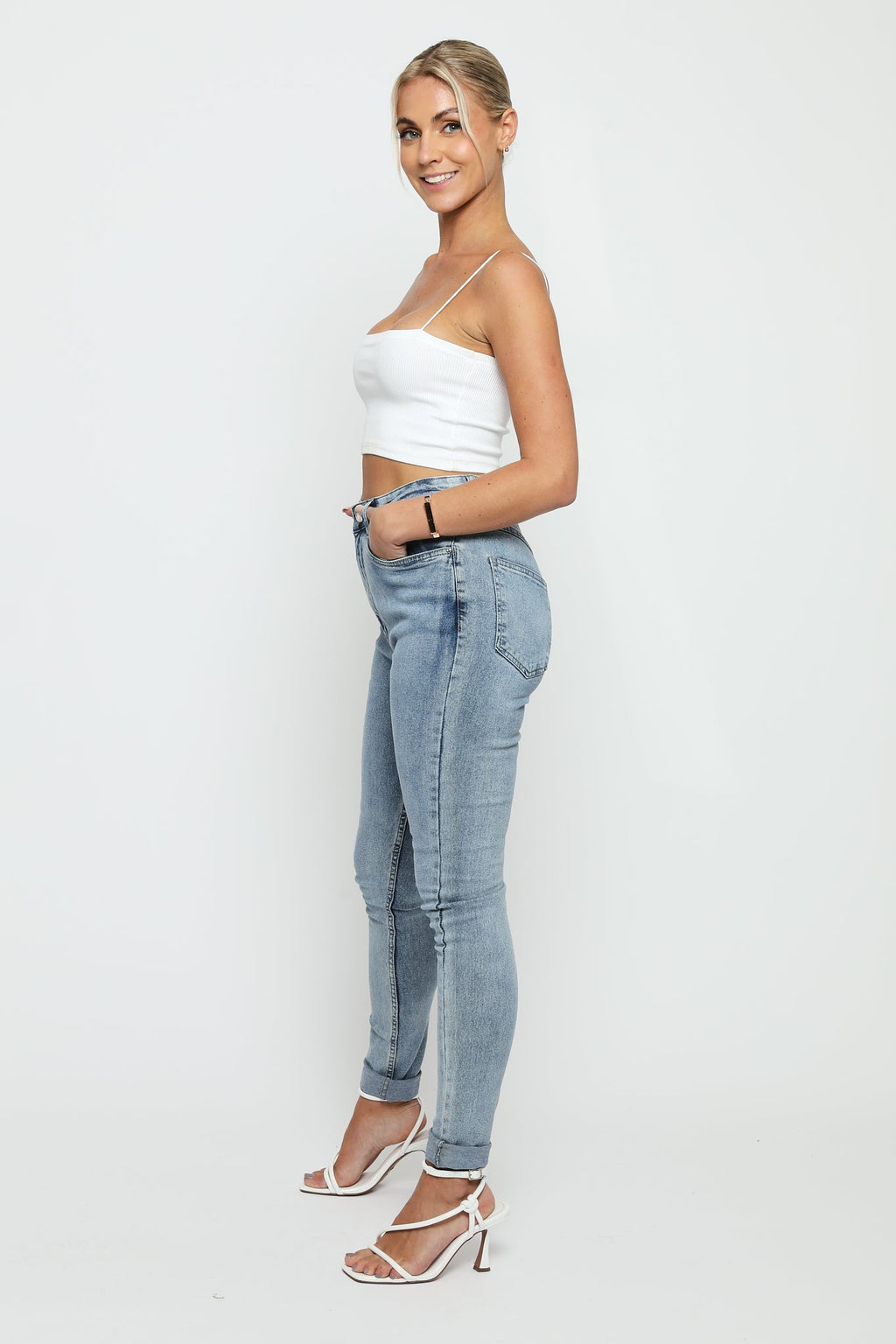 HIGH WAISTED STRETCH SKINNY JEANS - STONE BLUE